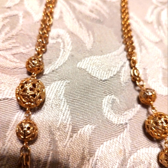 ⚜️🌹⚜️ Gorgeous Vintage Gold Filigree Ball Draping Necklace - Picture 5 of 6